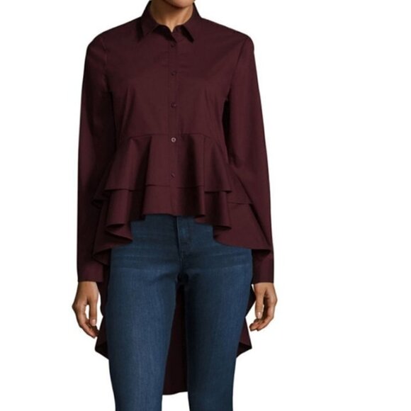 ANA Burgundy Red High Low Button Down Long Sleeve M - Picture 1 of 4